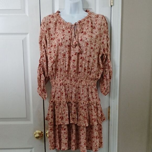 Forever 21 smocked waist mini floral print dress western boho party Sz XL NWT - Picture 1 of 9
